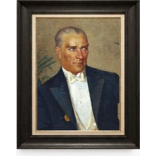 Giyense Tablore Siyah Varaklı Paspartulu Çerçeveli Atatürk Tablo A178