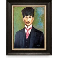 Giyense Tablore Siyah Varaklı Paspartulu Çerçeveli Atatürk Tablo A128