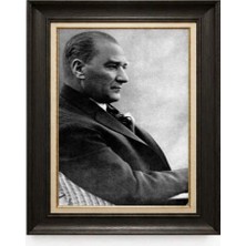 Giyense Tablore Siyah Varaklı Paspartulu Çerçeveli Atatürk Tablo A167