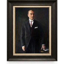 Giyense Tablore Siyah Varaklı Paspartulu Çerçeveli Atatürk Tablo A201
