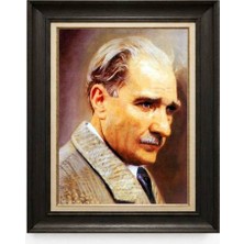 Giyense Tablore Siyah Varaklı Paspartulu Çerçeveli Atatürk Tablo A297