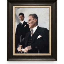 Giyense Tablore Siyah Varaklı Paspartulu Çerçeveli Atatürk Tablo A55