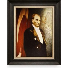 Giyense Tablore Siyah Varaklı Paspartulu Çerçeveli Atatürk Tablo A68