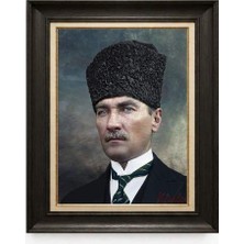 Giyense Tablore Siyah Varaklı Paspartulu Çerçeveli Atatürk Tablo A113