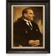 Giyense Tablore Siyah Varaklı Paspartulu Çerçeveli Atatürk Tablo A173