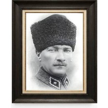Giyense Tablore Siyah Varaklı Paspartulu Çerçeveli Atatürk Tablo A226