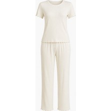 Mjamass Beyaz Kaşkorse Pamuklu Yumoş Pijama Takımı