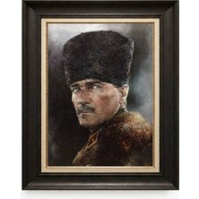 Giyense Tablore Siyah Varaklı Paspartulu Çerçeveli Atatürk Tablo A407