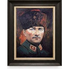 Giyense Tablore Siyah Varaklı Paspartulu Çerçeveli Atatürk Tablo A100