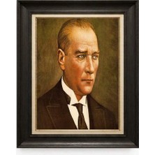 Giyense Tablore Siyah Varaklı Paspartulu Çerçeveli Atatürk Tablo A133