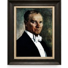 Giyense Tablore Siyah Varaklı Paspartulu Çerçeveli Atatürk Tablo A377