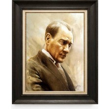 Giyense Tablore Siyah Varaklı Paspartulu Çerçeveli Atatürk Tablo A282
