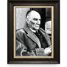 Giyense Tablore Siyah Varaklı Paspartulu Çerçeveli Atatürk Tablo A112