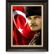 Giyense Tablore Siyah Varaklı Paspartulu Çerçeveli Atatürk Tablo A214