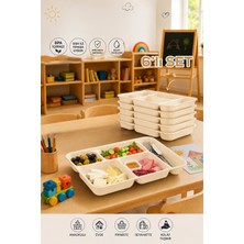 Porsima 6 Adet 5 Bölmeli  Bpa Içermez Lüks Plastik Piknik Yemek Servis Tabağı-Tabldot Servis Tabağı Krem -21*31*3,5 cm