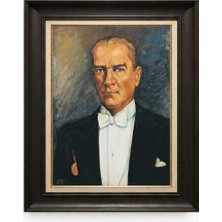 Giyense Tablore Siyah Varaklı Paspartulu Çerçeveli Atatürk Tablo A106