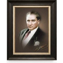 Giyense Tablore Siyah Varaklı Paspartulu Çerçeveli Atatürk Tablo A334