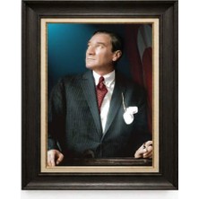 Giyense Tablore Siyah Varaklı Paspartulu Çerçeveli Atatürk Tablo A104