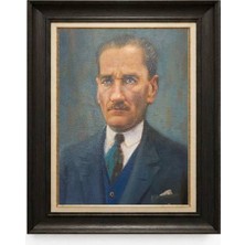 Giyense Tablore Siyah Varaklı Paspartulu Çerçeveli Atatürk Tablo A298