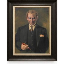 Giyense Tablore Siyah Varaklı Paspartulu Çerçeveli Atatürk Tablo A79