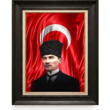 Giyense Tablore Siyah Varaklı Paspartulu Çerçeveli Atatürk Tablo A82