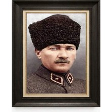 Giyense Tablore Siyah Varaklı Paspartulu Çerçeveli Atatürk Tablo A56