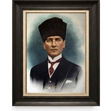 Giyense Tablore Siyah Varaklı Paspartulu Çerçeveli Atatürk Tablo A390