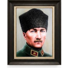 Giyense Tablore Siyah Varaklı Paspartulu Çerçeveli Atatürk Tablo A256