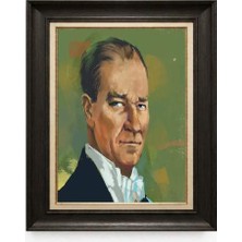 Giyense Tablore Siyah Varaklı Paspartulu Çerçeveli Atatürk Tablo A37