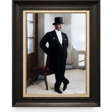 Giyense Tablore Siyah Varaklı Paspartulu Çerçeveli Atatürk Tablo A66