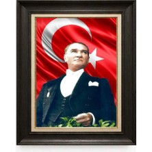 Giyense Tablore Siyah Varaklı Paspartulu Çerçeveli Atatürk Tablo A151