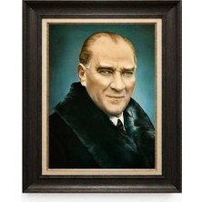 Giyense Tablore Siyah Varaklı Paspartulu Çerçeveli Atatürk Tablo A348