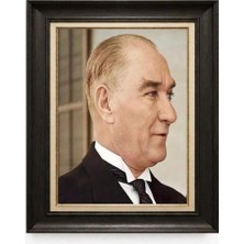 Giyense Tablore Siyah Varaklı Paspartulu Çerçeveli Atatürk Tablo A36