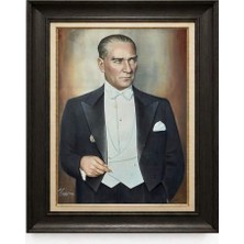 Giyense Tablore Siyah Varaklı Paspartulu Çerçeveli Atatürk Tablo A141