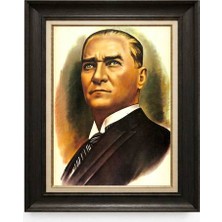 Giyense Tablore Siyah Varaklı Paspartulu Çerçeveli Atatürk Tablo A289