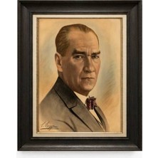 Giyense Tablore Siyah Varaklı Paspartulu Çerçeveli Atatürk Tablo A294