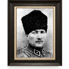 Giyense Tablore Siyah Varaklı Paspartulu Çerçeveli Atatürk Tablo A363