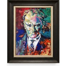 Giyense Tablore Siyah Varaklı Paspartulu Çerçeveli Atatürk Tablo A342