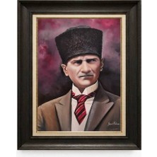 Giyense Tablore Siyah Varaklı Paspartulu Çerçeveli Atatürk Tablo A247