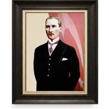Giyense Tablore Siyah Varaklı Paspartulu Çerçeveli Atatürk Tablo A309