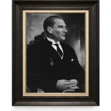 Giyense Tablore Siyah Varaklı Paspartulu Çerçeveli Atatürk Tablo A49