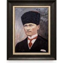 Giyense Tablore Siyah Varaklı Paspartulu Çerçeveli Atatürk Tablo A99