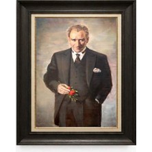 Giyense Tablore Siyah Varaklı Paspartulu Çerçeveli Atatürk Tablo A109