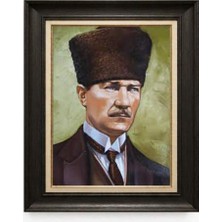 Giyense Tablore Siyah Varaklı Paspartulu Çerçeveli Atatürk Tablo A208