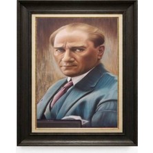 Giyense Tablore Siyah Varaklı Paspartulu Çerçeveli Atatürk Tablo A362
