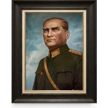 Giyense Tablore Siyah Varaklı Paspartulu Çerçeveli Atatürk Tablo A76