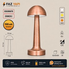 Cata Lizbon Şarjlı LED Masa Lambası Dokunmatik Dimmerli 1500 Mah 3 Renk Işık Siyah Gold Bakır