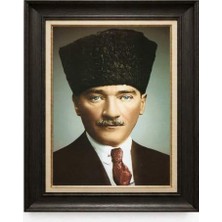 Giyense Tablore Siyah Varaklı Paspartulu Çerçeveli Atatürk Tablo A85