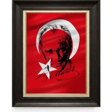 Giyense Tablore Siyah Varaklı Paspartulu Çerçeveli Atatürk Tablo A98