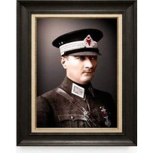 Giyense Tablore Siyah Varaklı Paspartulu Çerçeveli Atatürk Tablo A205